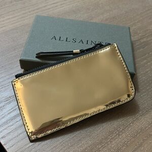 AllSaints Gold Marlborough Zip Wallet Card Case NWT